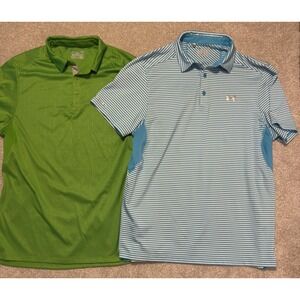 Lot of 2 Under Armour Heatgear Polo Shirt Men's‎ Large Code Black Loose Stretch